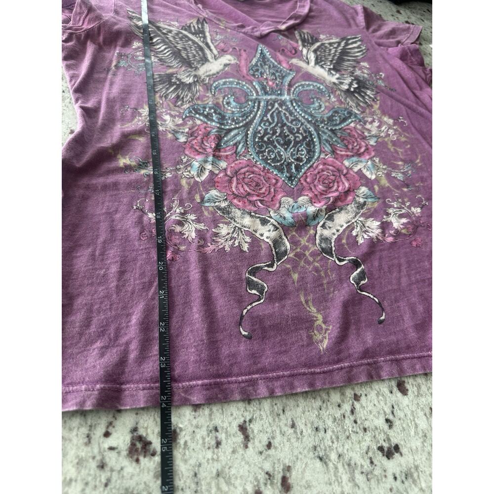 Purple cotton y2k grunge style graphic tee Floral V-Neck XL - Picture 6 of 7